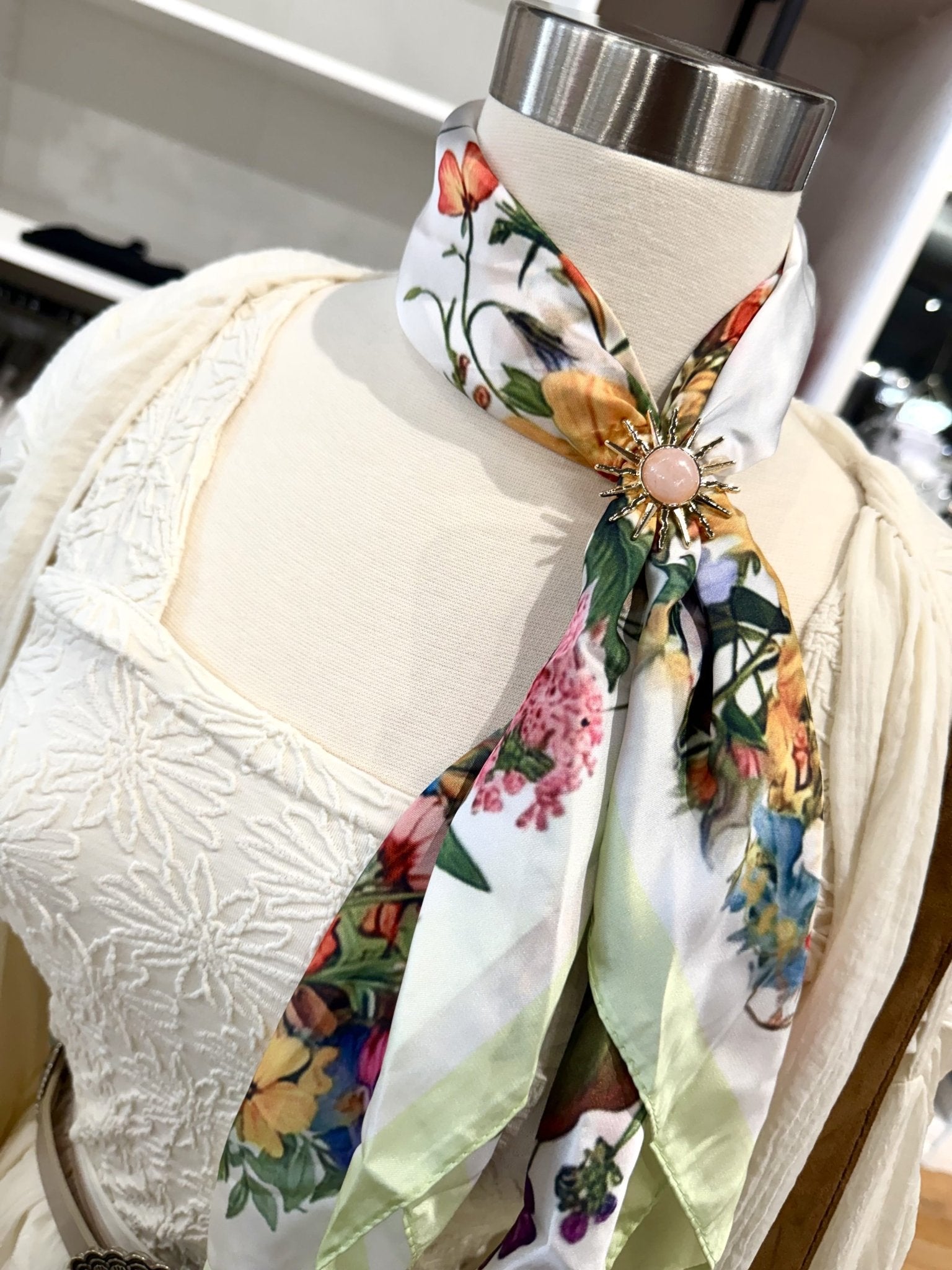 Chic Accent Scarf - Face Of The Sun With Sun Brooch - Infinity Raine