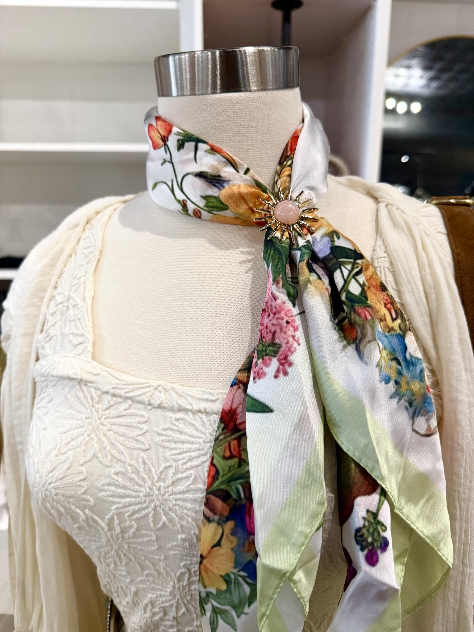 Chic Accent Scarf- Face Of The Sun With Sun Brooch - Infinity Raine