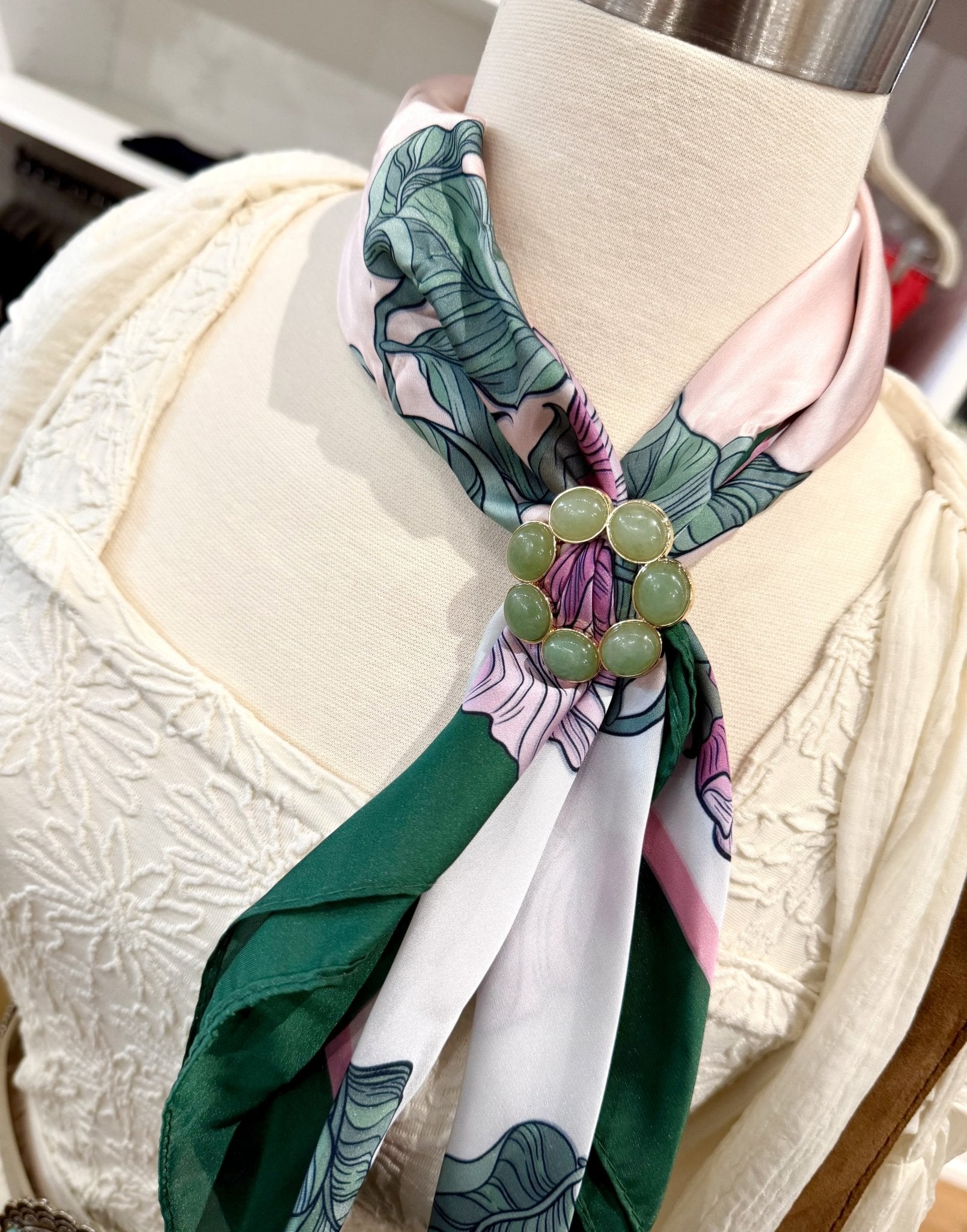 Chic Accent Scarf - Purple Floral Wreath With Brooch - Infinity Raine