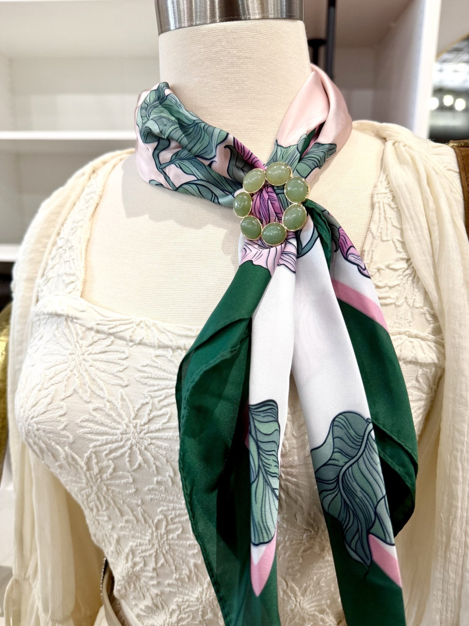 Chic Accent Scarf - Purple Floral Wreath With Brooch - Infinity Raine