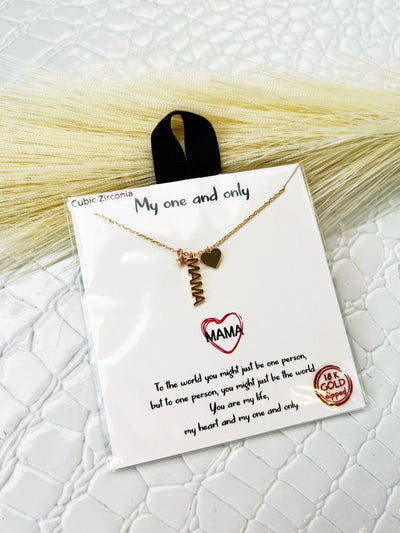 18k Gold Dipped Mama Heart Charm Necklace-Gold - Infinity Raine
