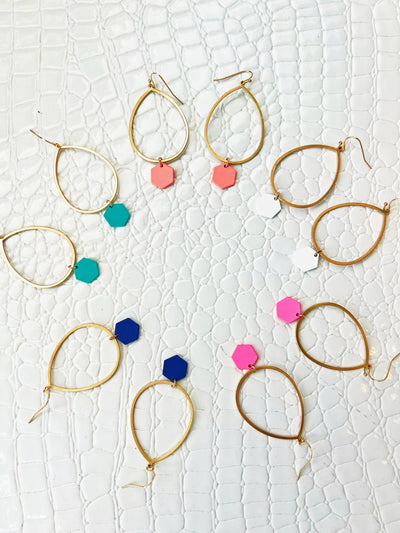Metal Hexagon Charm Earrings-Multiple Colors - Infinity Raine