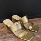 Chinese Laundry 42 Gold Lizbett Block Heel In Metallic Gold - Infinity Raine