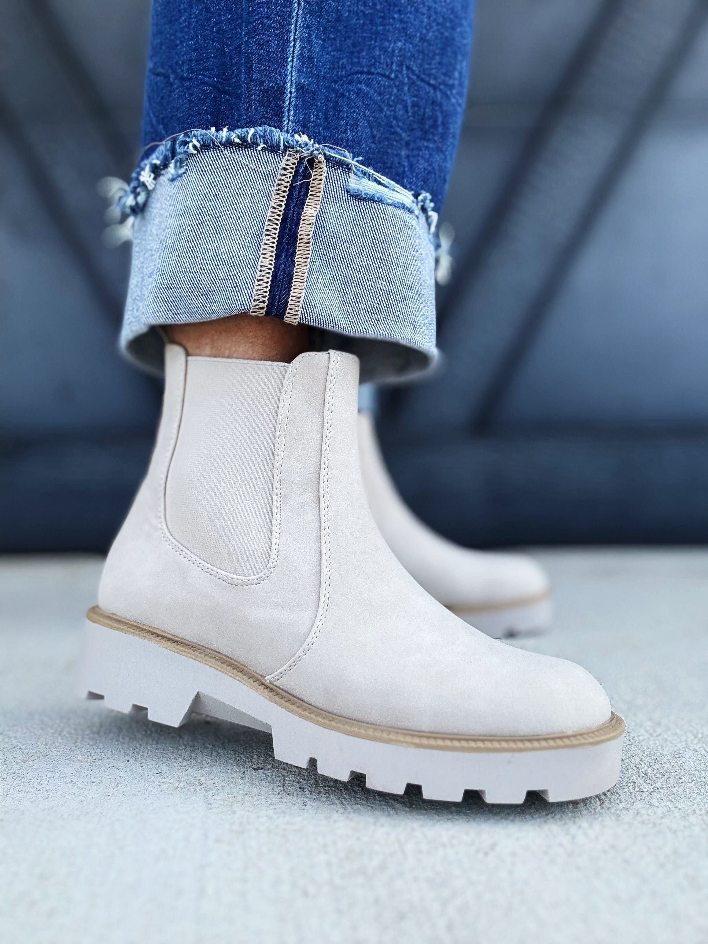 Rev Suede Booties In Cream - Infinity Raine