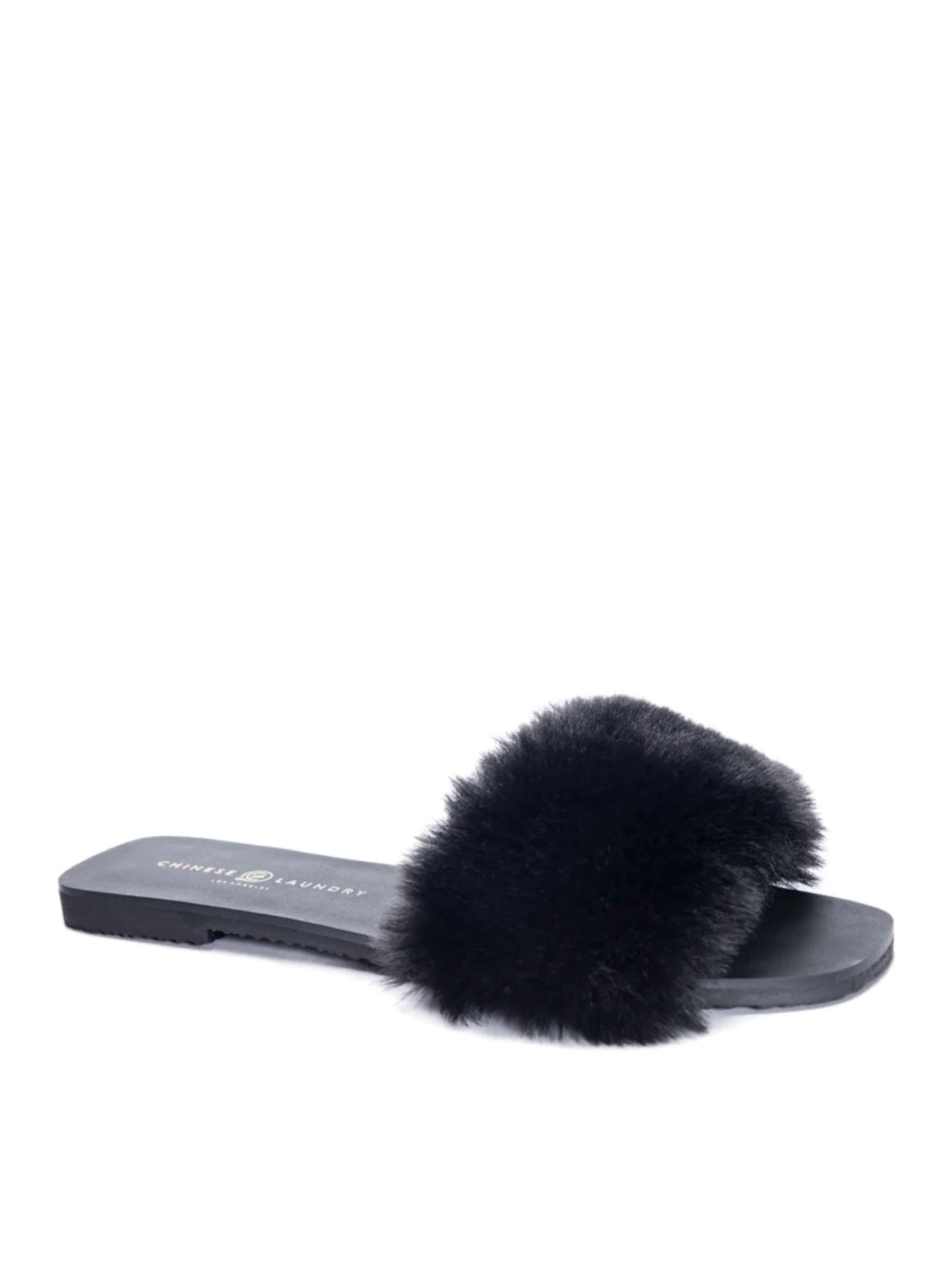 Chinese Laundry Madonna Fanta Fur Slides-Black - Infinity Raine