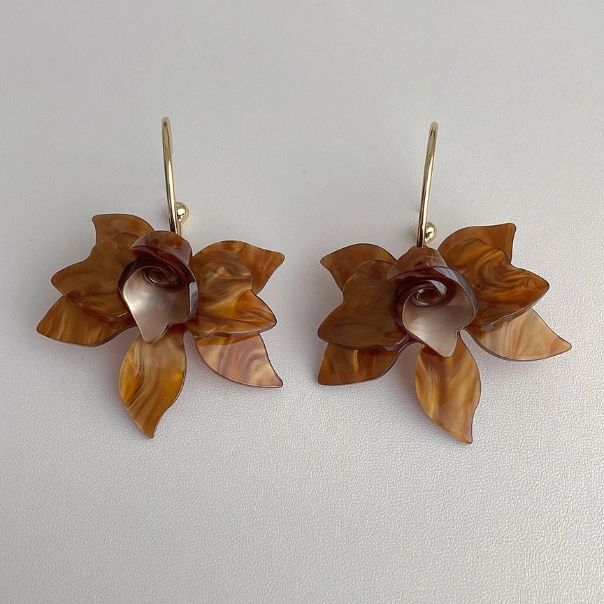 Chrome Flower Petal Dangle Earrings In Coffee - Infinity Raine