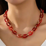 Chunky Bold Resin Link Necklace In Rose - Infinity Raine