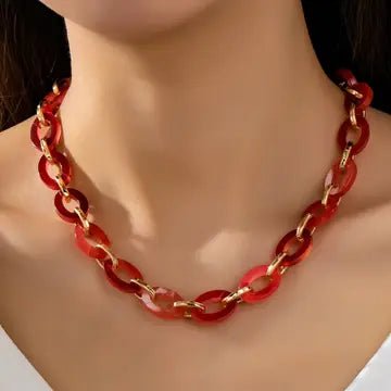 Chunky Bold Resin Link Necklace In Rose - Infinity Raine