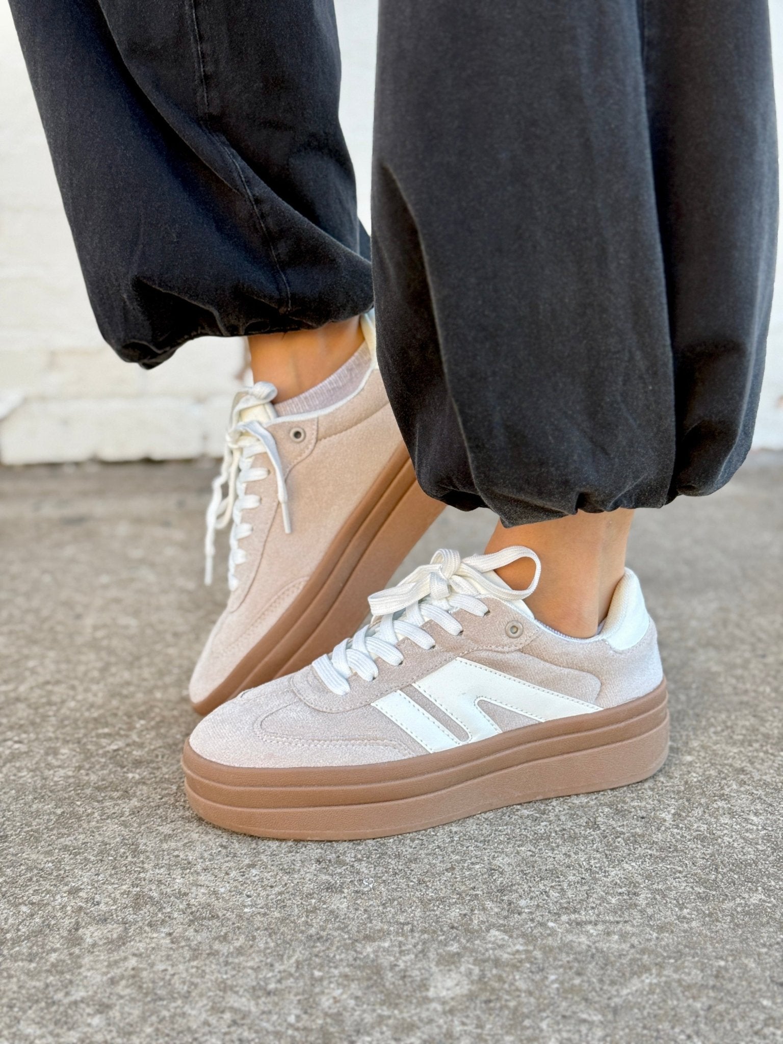 Chunky Platform Low Top Sneakers In Beige - Infinity Raine