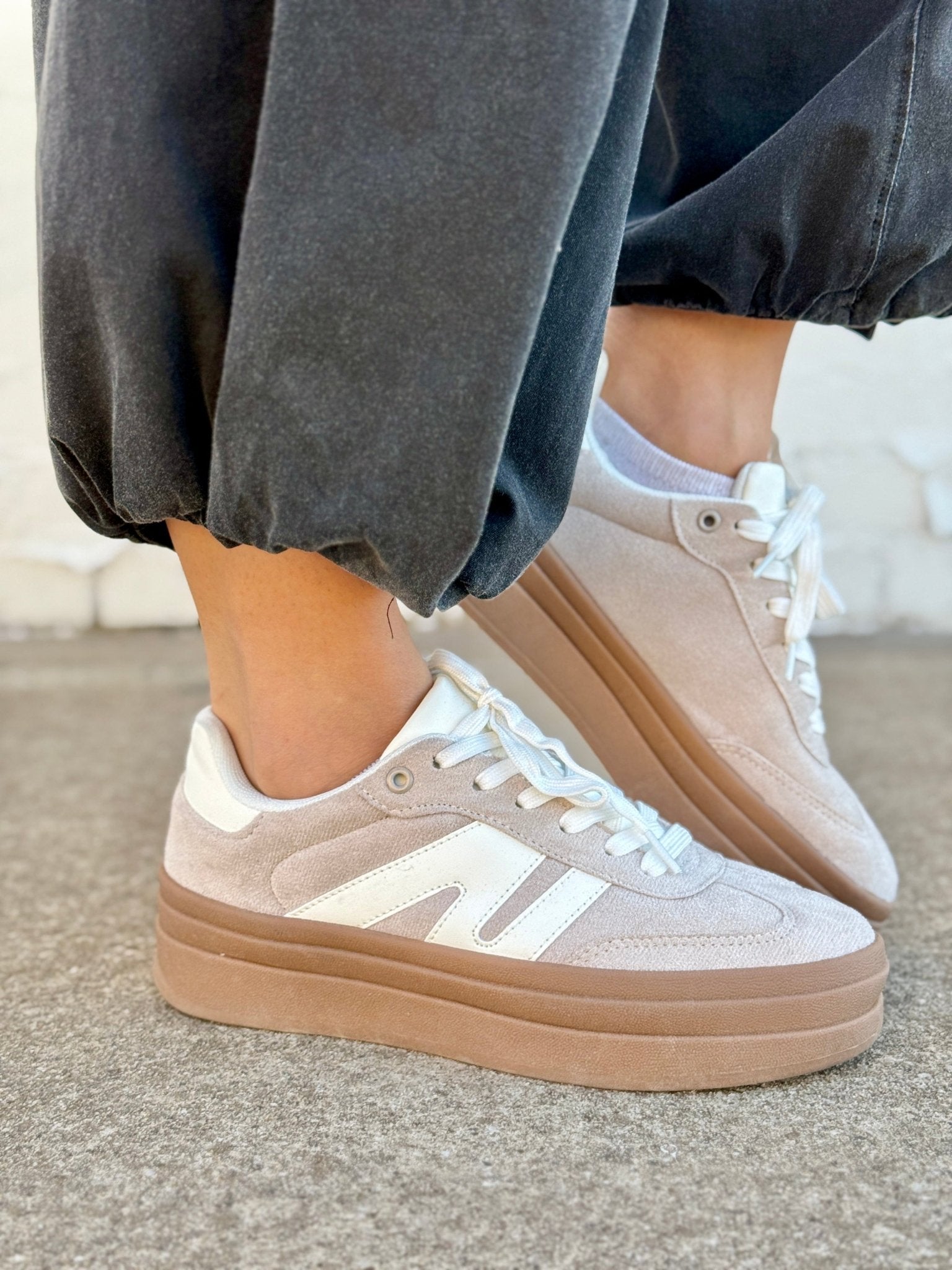 Chunky Platform Low Top Sneakers In Beige - Infinity Raine