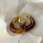 Chunky Tortoise Resin Hoops In Gold - Infinity Raine
