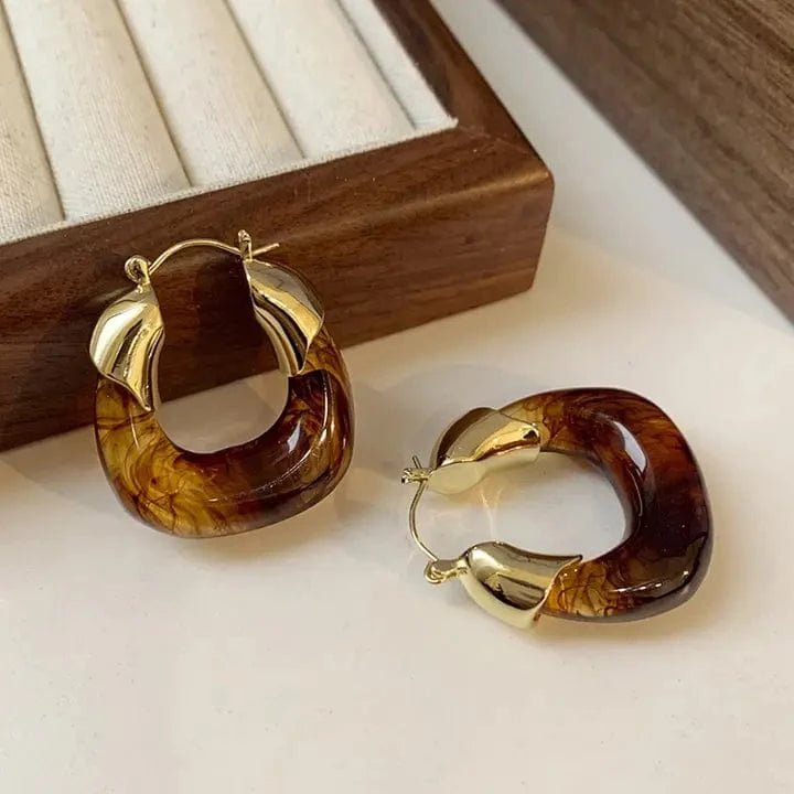 Chunky Tortoise Resin Hoops In Gold - Infinity Raine