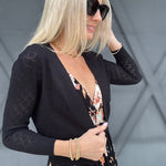 Open Bolero Pointelle Cardigan In Black - Infinity Raine