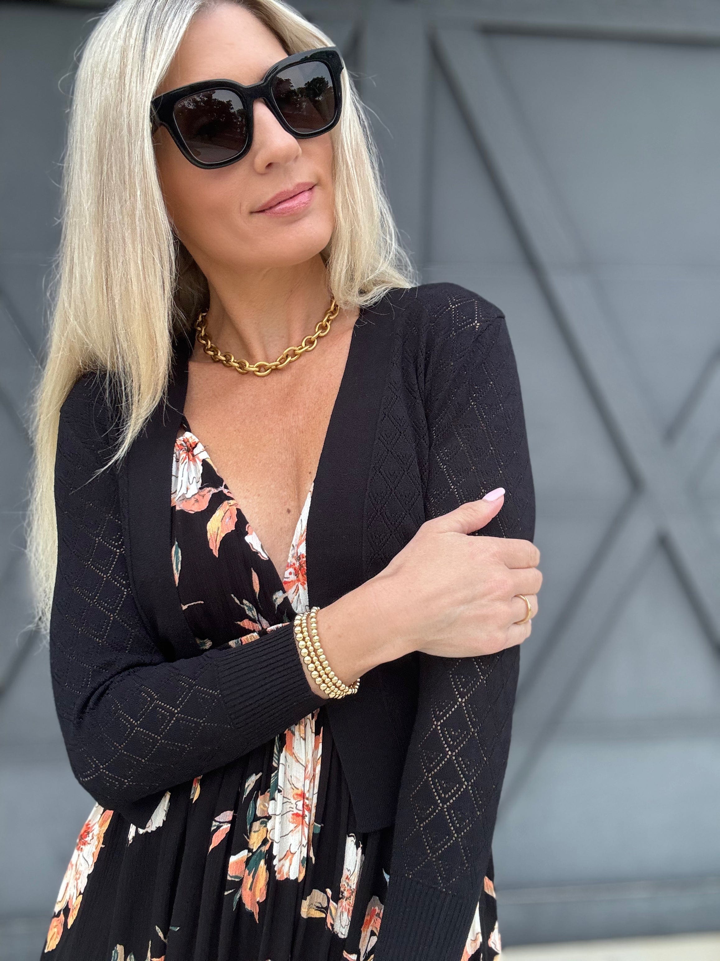Cielo Tops - Sweaters Open Bolero Pointelle Cardigan In Black