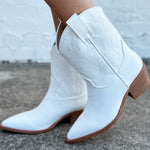 Claire Cowboy Booties In White - Infinity Raine