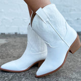 Claire Cowboy Booties In White - Infinity Raine