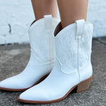 Claire Cowboy Booties In White - Infinity Raine