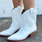 Claire Cowboy Booties In White - Infinity Raine
