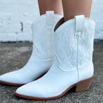 Claire Cowboy Booties In White - Infinity Raine