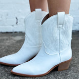 Claire Cowboy Booties In White - Infinity Raine
