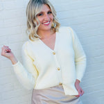 Classy V Neck cardigan In Cream - Infinity Raine