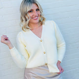Classy V Neck cardigan In Cream - Infinity Raine