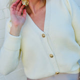 Classy V Neck cardigan In Cream - Infinity Raine