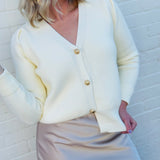 Classy V Neck cardigan In Cream - Infinity Raine