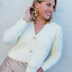 Classy V Neck cardigan In Cream - Infinity Raine