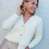 Classy V Neck cardigan In Cream - Infinity Raine