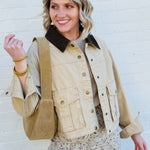 Collar Contrast Utility Jacket In Beige - Infinity Raine