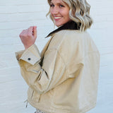 Collar Contrast Utility Jacket In Beige - Infinity Raine