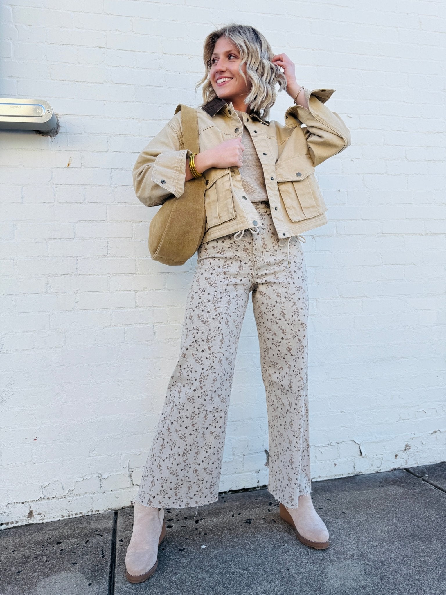 Collar Contrast Utility Jacket In Beige - Infinity Raine