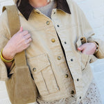Collar Contrast Utility Jacket In Beige - Infinity Raine