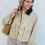 Collar Contrast Utility Jacket In Beige - Infinity Raine
