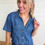 Collared Button Down Boxy Denim Top In Dark - Infinity Raine