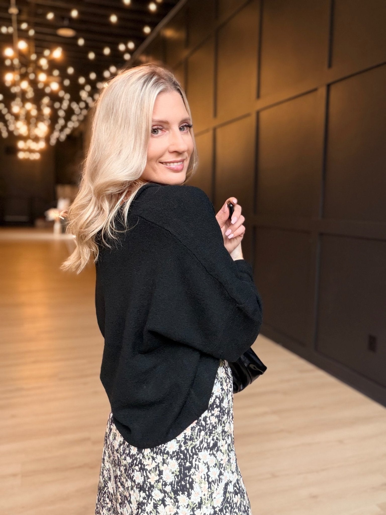 Collared Button Down Cardigan Sweater in Black - Infinity Raine