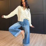Collared Button Down Cardigan Sweater In Cream - Infinity Raine