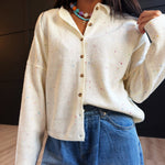 Collared Button Down Cardigan Sweater In Cream - Infinity Raine