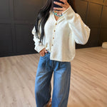 Collared Button Down Cardigan Sweater In Cream - Infinity Raine