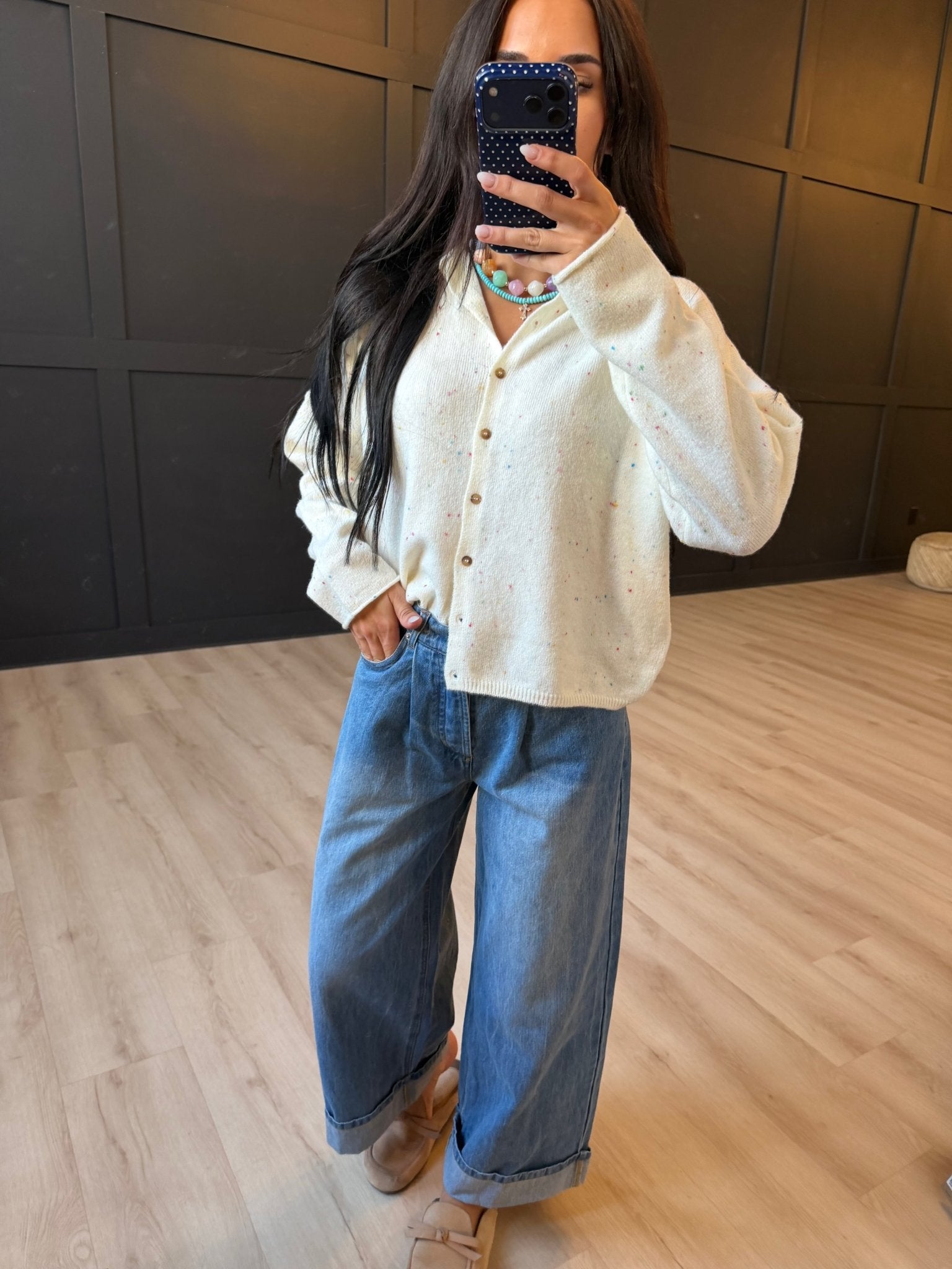 Collared Button Down Cardigan Sweater In Cream - Infinity Raine