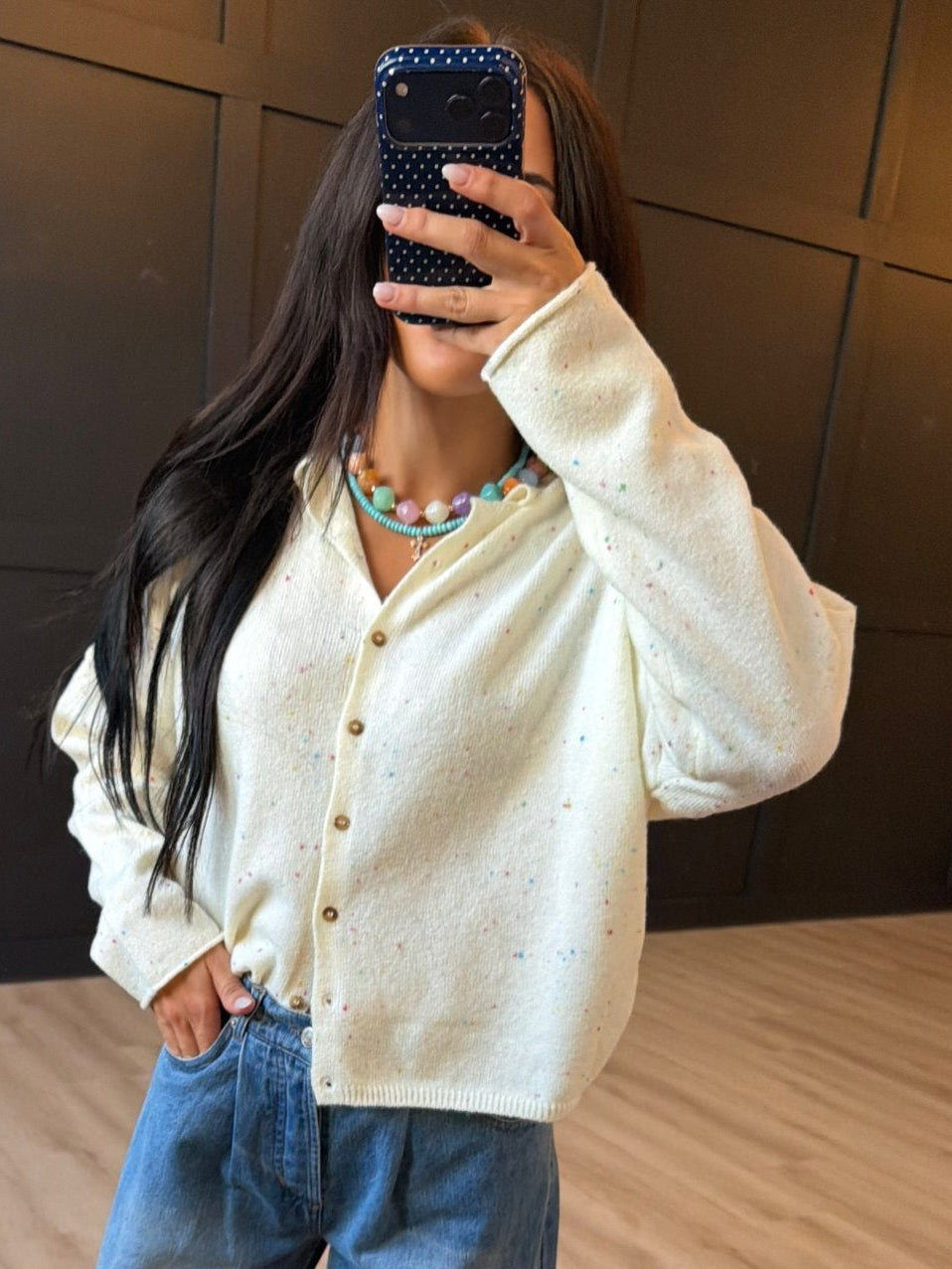Collared Button Down Cardigan Sweater In Cream - Infinity Raine