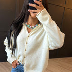 Collared Button Down Cardigan Sweater In Cream - Infinity Raine