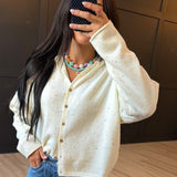 Collared Button Down Cardigan Sweater In Cream - Infinity Raine
