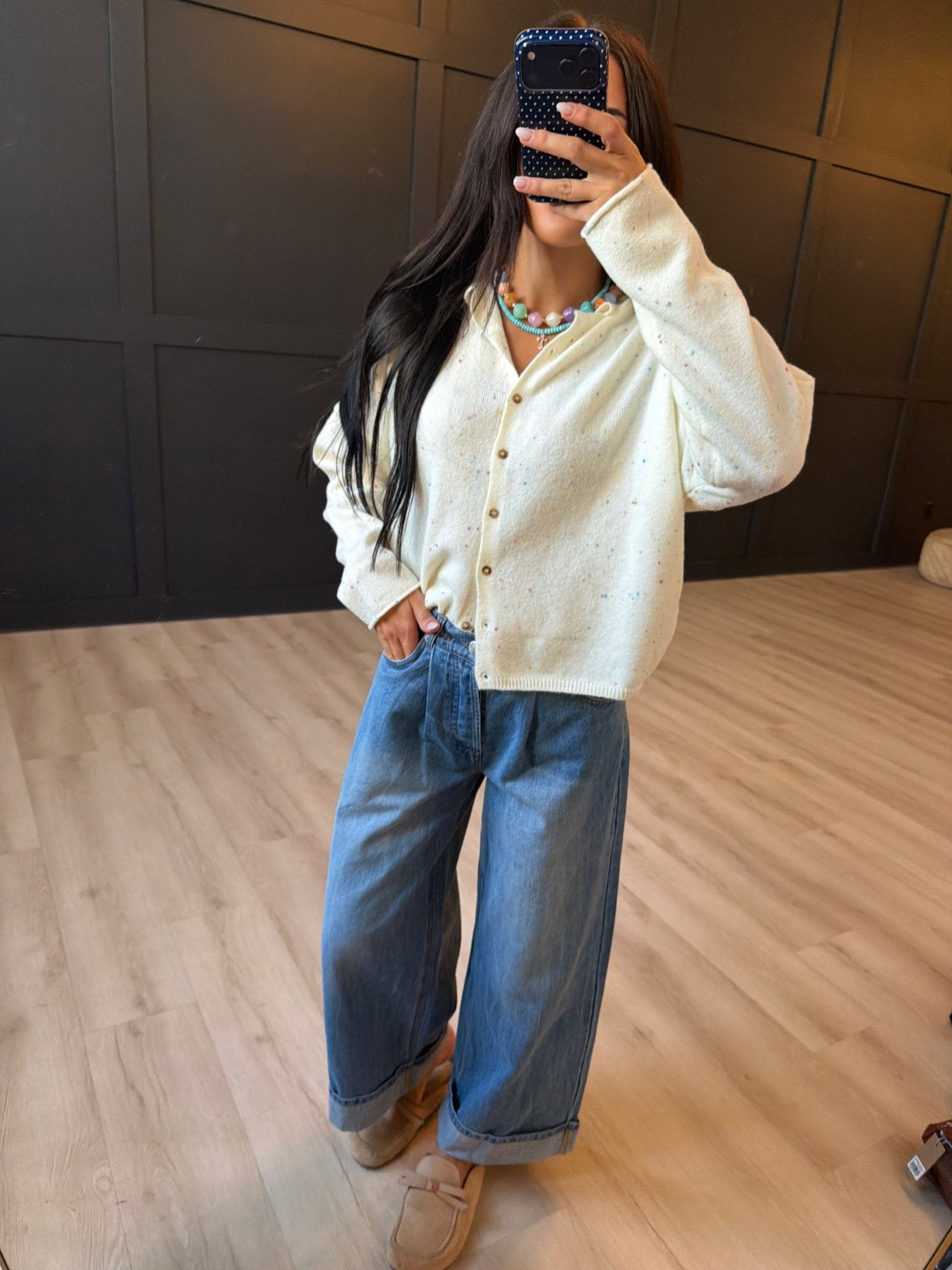Collared Button Down Cardigan Sweater In Cream - Infinity Raine