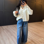 Collared Button Down Cardigan Sweater In Cream - Infinity Raine