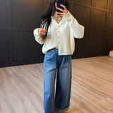 Collared Button Down Cardigan Sweater In Cream - Infinity Raine