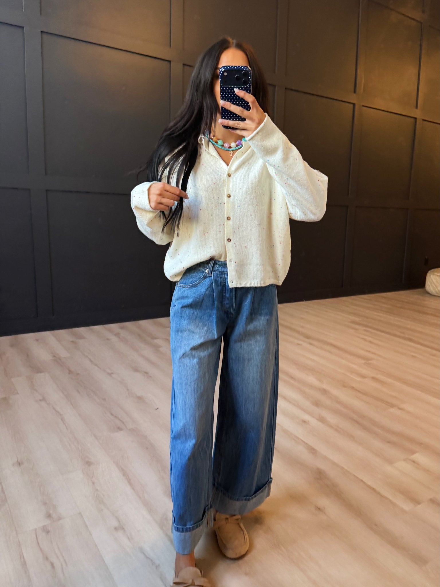 Collared Button Down Cardigan Sweater In Cream - Infinity Raine