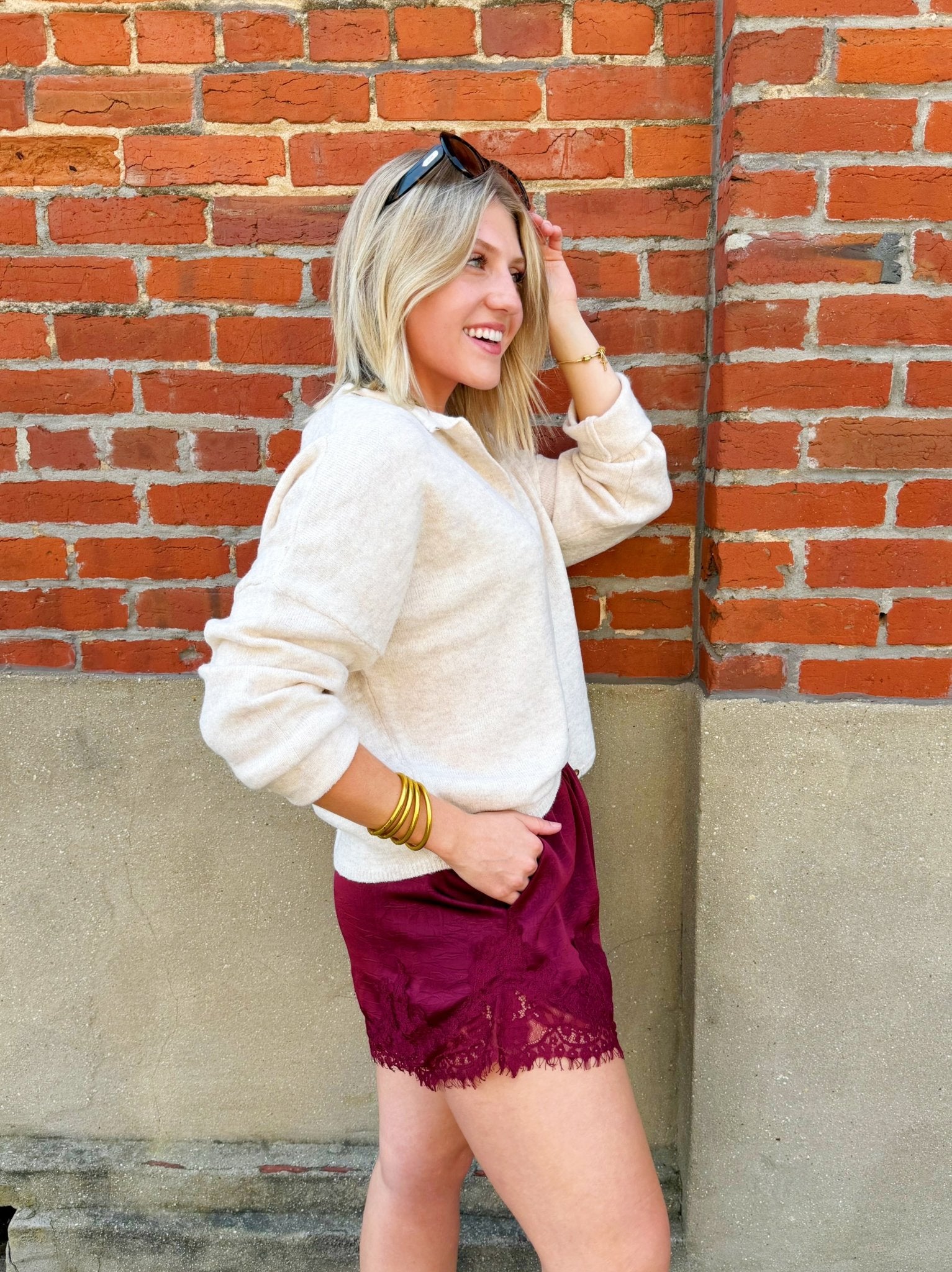 Collared Button Down Cardigan Sweater In H Beige - Infinity Raine