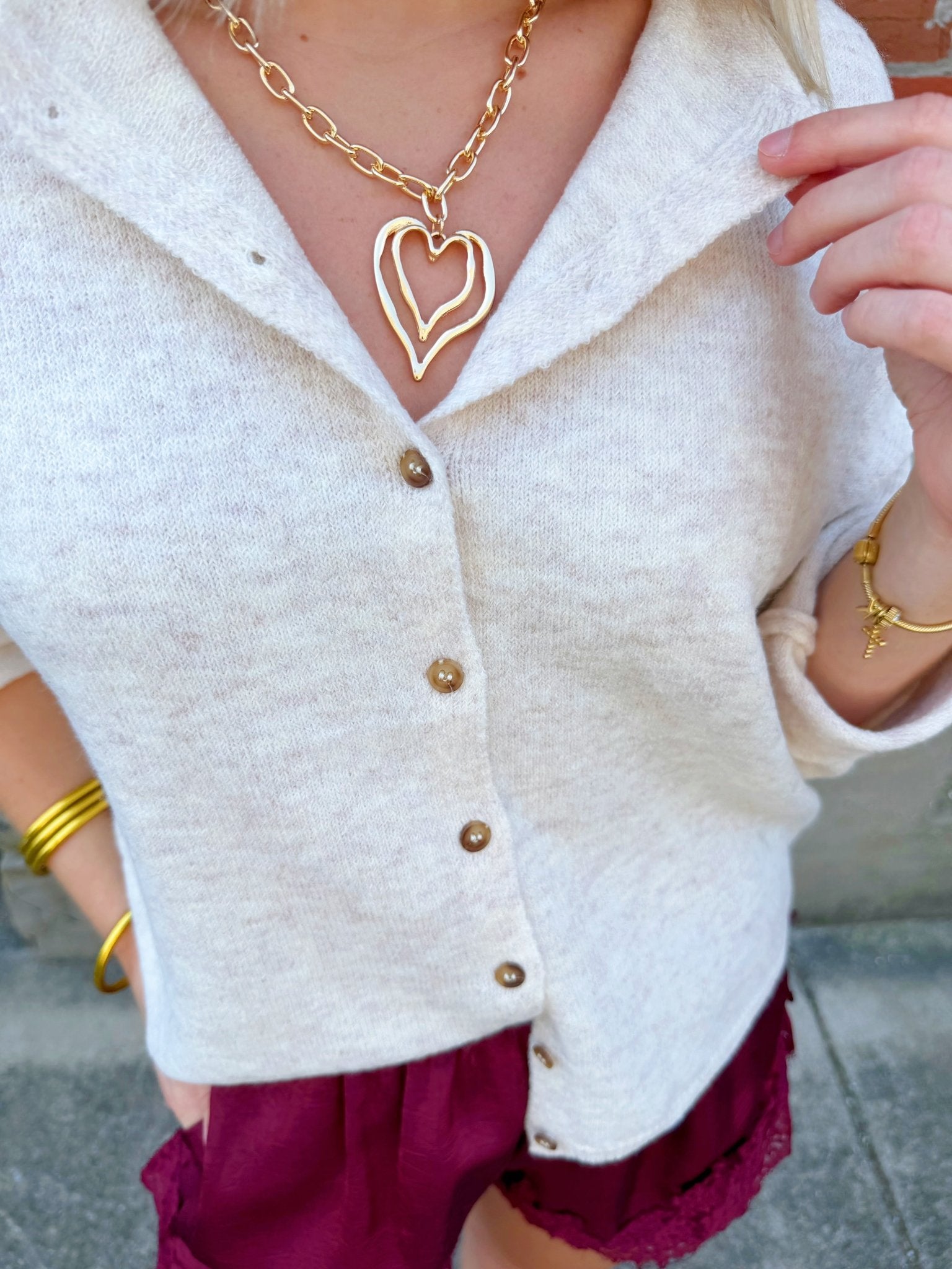 Collared Button Down Cardigan Sweater In H Beige - Infinity Raine